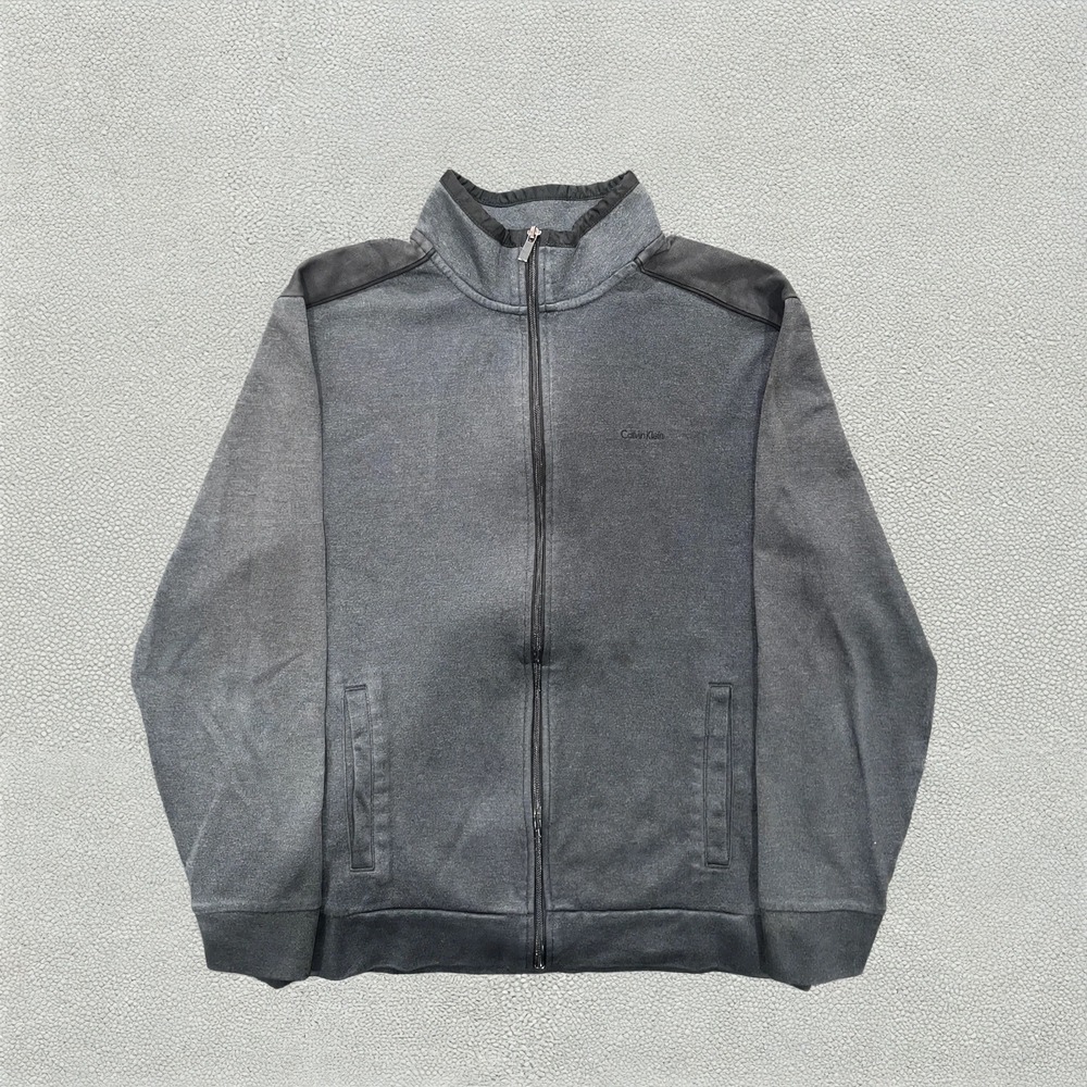 Calvin Klein Mens L Gray Full Zip Mock Neck Fleece Sweatshirt Jacket Track Top